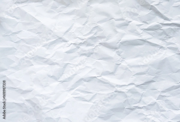 Obraz White clean empty crumpled paper background, realistic folded note sheet texture, blank wrinkled crushed notebook page effect, back to school study concept, abstract old business craft idea document