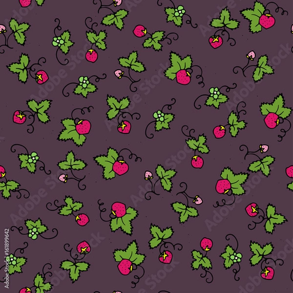 Fototapeta Color vector seamless pattern with sweet strawberries.