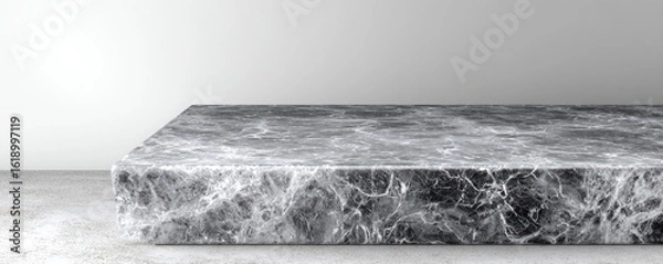 Fototapeta Grey marble slab on concrete floor, minimalist background, product display