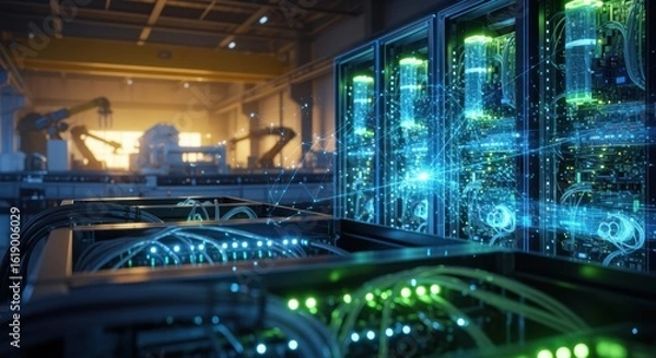 Fototapeta Industrial facilitys AIdriven data processing infrastructure in focus
