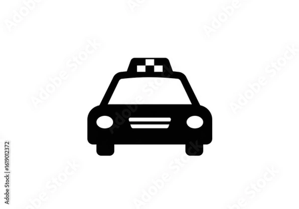 Fototapeta A simple black and white taxi cab icon with a checkered roof light facing forward
