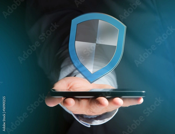 Fototapeta Shield symbol displayed on a futuristic interface - Security and internet concept