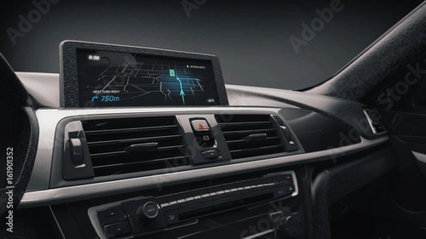 Fototapeta Modern sports car navigation display - 3D illustration (3D rendering)