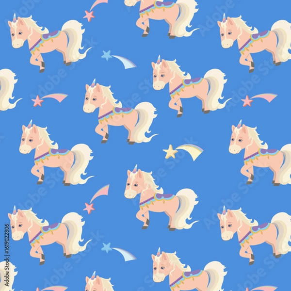 Fototapeta Seamless pattern with cute pink unicorn and stars.eps