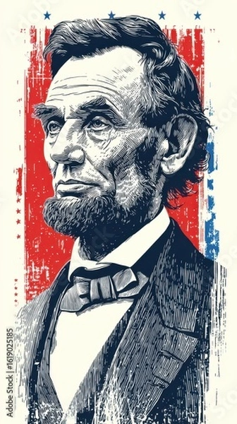 Fototapeta Historical portrait of a significant American leader from the 19th century with patriotic elements