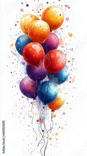 Obraz A vibrant cluster of colorful balloons with splashes of paint, perfect for celebrations, parties, or festive occasions.