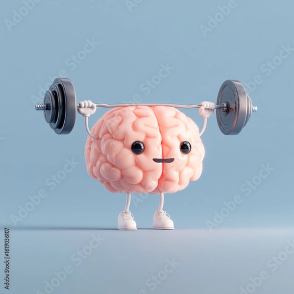 Obraz Cartoon Brain Lifting Weight
