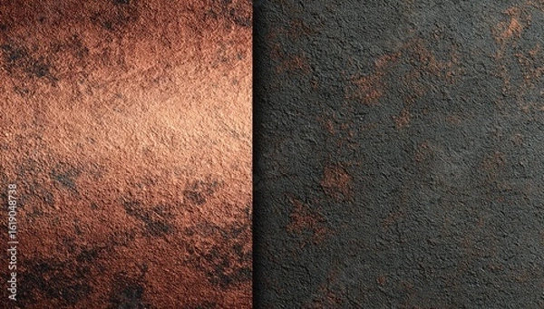 Fototapeta Rose gold and dark gray metallic textures, studio shot, background blur, design element