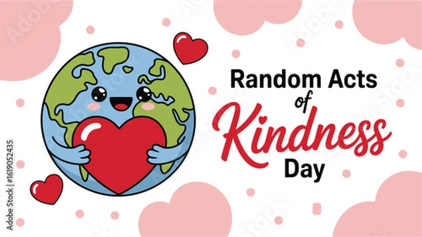 Fototapeta Random acts of kindness day vector illustration for social media and print design template with earth 100
