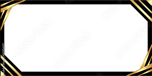 Obraz Elegant black and gold frame with decorative ribbon corners. Vector background template for formal invitations, certificates, or mourning cards.