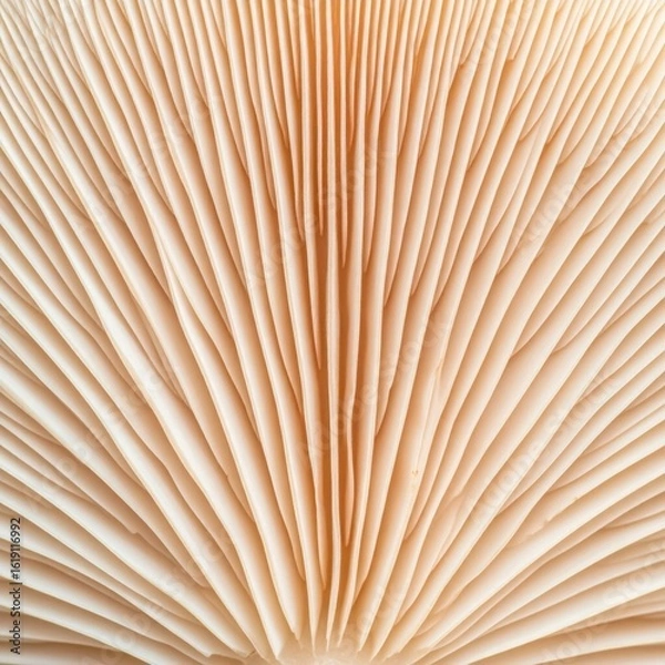 Fototapeta Macro Shot of Mushroom Gills in Beige and White Tones Showing Radial Pattern