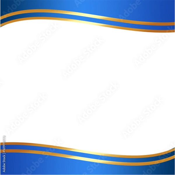 Obraz Elegant abstract background with blue and gold wavy borders. Modern vector graphic design template for formal documents.