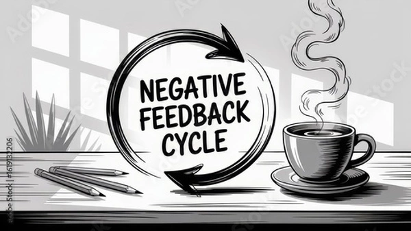 Fototapeta Closed loop mindset doodle with coffee cup