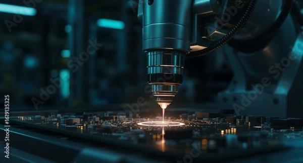 Fototapeta Precision Laser Engraving of a Circuit Board in a Manufacturing Facility