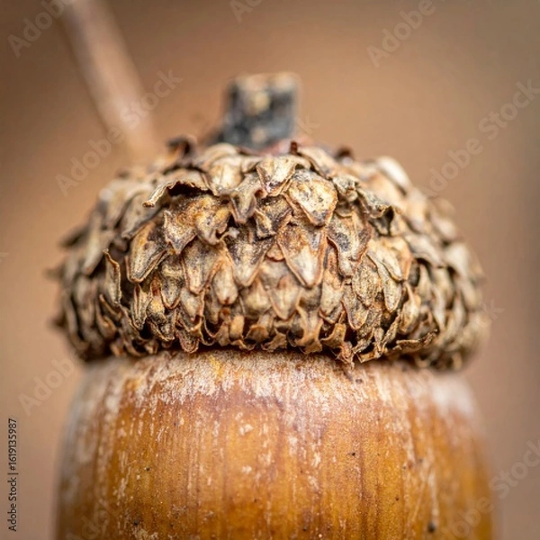 Obraz Detailed Macro Shot of a Single Brown Acorn with a Textured Cap and Smooth Shell in Natural Light