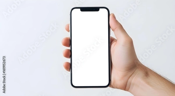 Fototapeta Showcase your app on a modern smartphone held in hand against clean white background for maximum impact
