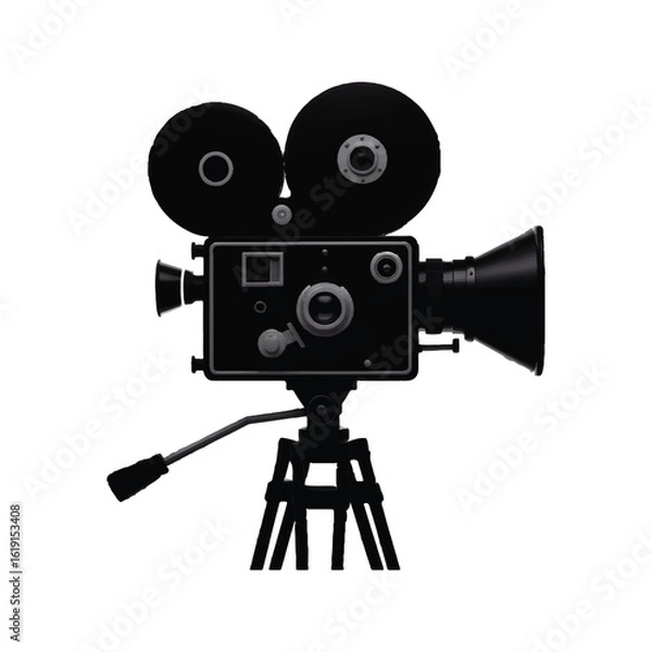 Fototapeta Vintage movie camera isolated on white background, a classic film equipment with retro design, evoking the golden age of cinema and filmmaking