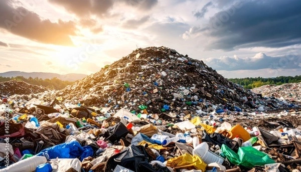 Fototapeta Massive Garbage Mountain in Landfill – Realistic Environmental Pollution Scene