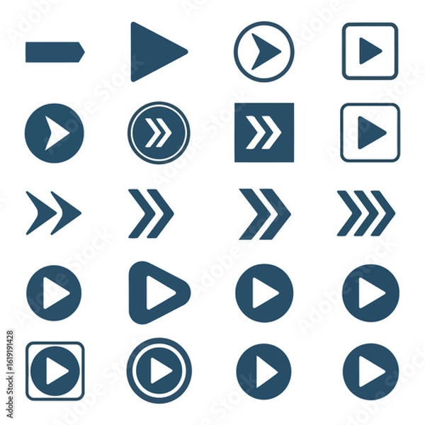 Fototapeta Vector art of a diverse collection of blue arrow and play button icons representing navigation and forward movement