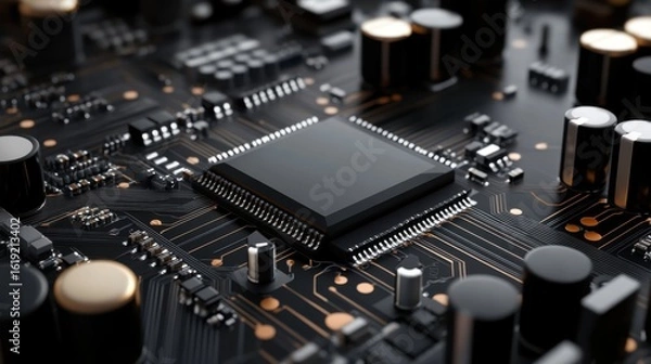 Obraz Close-Up of Complex Circuit Board with Microchip and Components
