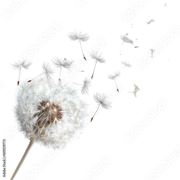 Fototapeta A dandelion seed head, dispersing seeds in the wind