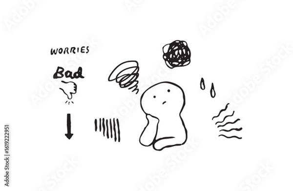 Obraz モヤモヤと悩む人のベクターイラストセット