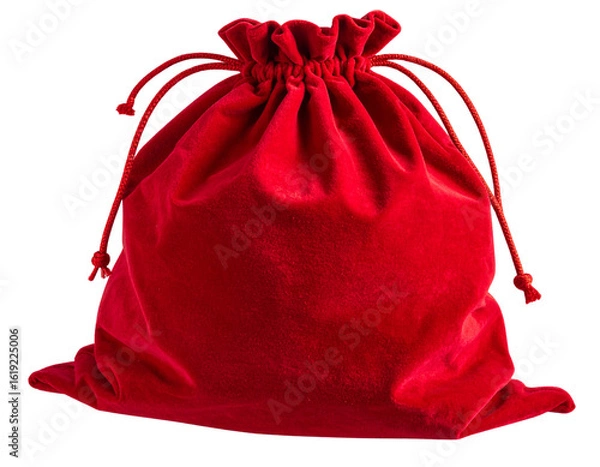 Fototapeta  Empty Santa Sack Lying Flat with Wrinkled Fabric and Drawstring Open, Side Angle, Transparent PNG