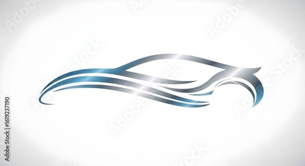 Obraz Stylized car outline in silver and blue on a white background automotive design concept illustration