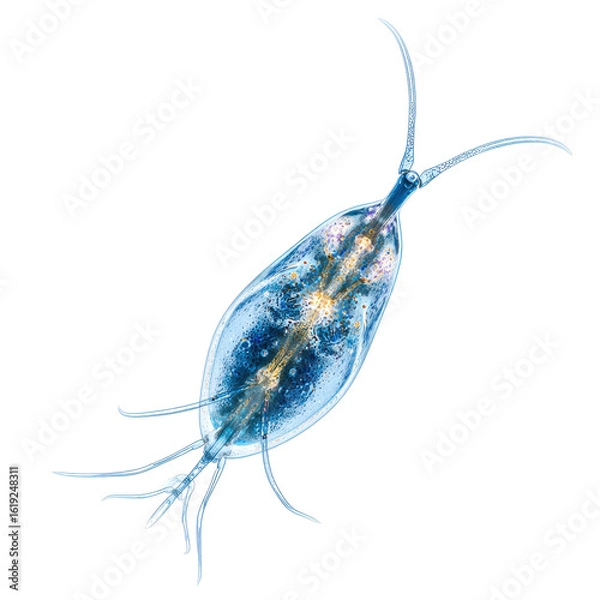 Fototapeta A detailed, magnified view of a rotifer, showcasing its translucent body, internal organs, and delicate cilia., flat icon style