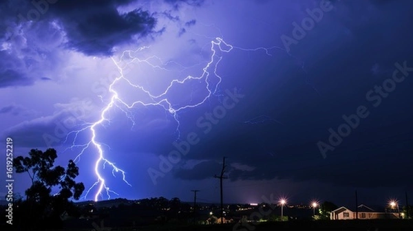 Fototapeta Dramatic Lightning on a Rainy Day: Electrifying Bolts Illuminating Stormy Skies, Thunderous Clouds, and Rain-Soaked Landscapes, Capturing Nature’s Raw Power for Weather Photography, Storm Documentarie
