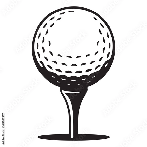 Obraz Classic black and white illustration of a golf ball perched on a wooden tee ready for a drive