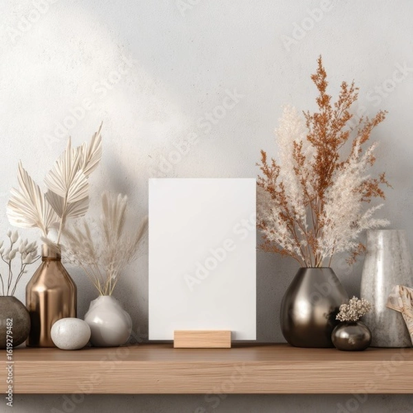 Fototapeta Modern Minimalist Mockup: Blank Poster with Dried Flowers