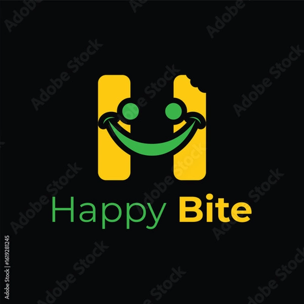 Obraz Cheerful Happy Bite Logo Combining a Letter H with a Smiling Face and a Bite Mark