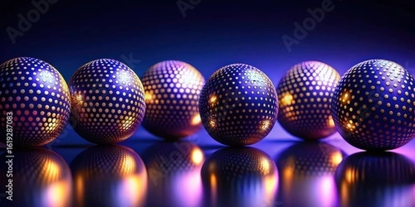 Obraz Spectacular Array of Illuminated Orbs with Gold Dotted Pattern on Deep Blue Surface