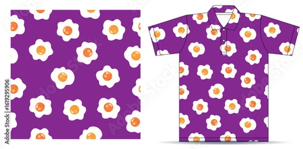 Obraz Vector Seamless Pattern with Fried Eggs, purple t-shirt