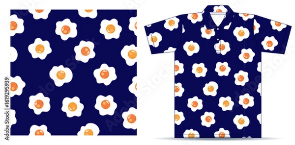 Obraz Vector Seamless Pattern with Fried Eggs, T-shirt mockup template design. Vector Illustration.