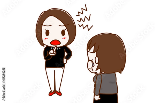 Fototapeta （複数）ガミガミと注意をする女性としょんぼりして涙を流す太った女性