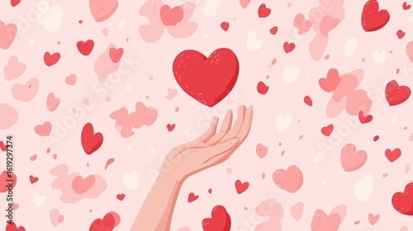 Fototapeta A Gentle Hand Reaching for a Vibrant Heart Symbolizing Love Connection and Emotional Bonding in Life