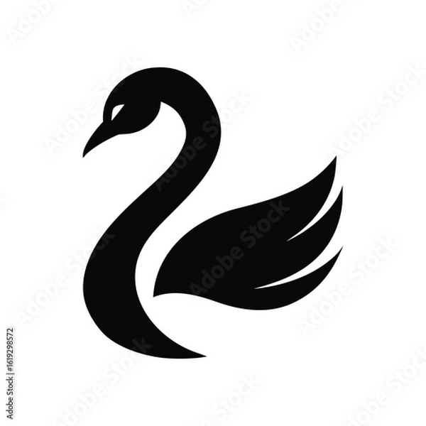 Fototapeta Elegant black swan silhouette with graceful curve