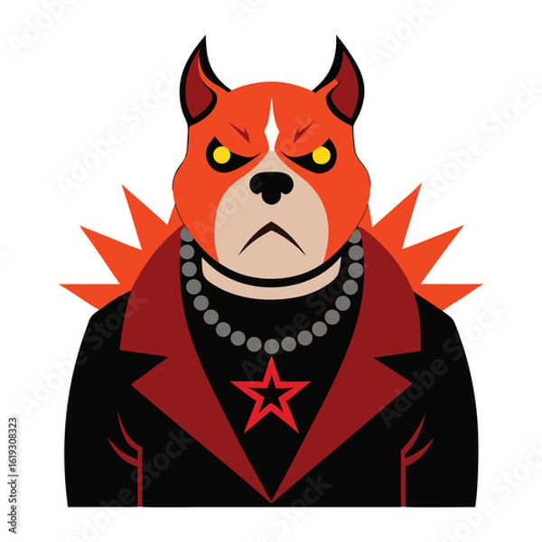 Fototapeta Fierce pitbull character in leather jacket and spikes