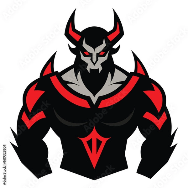 Fototapeta Fierce muscular vampire demon character with red accents and horns