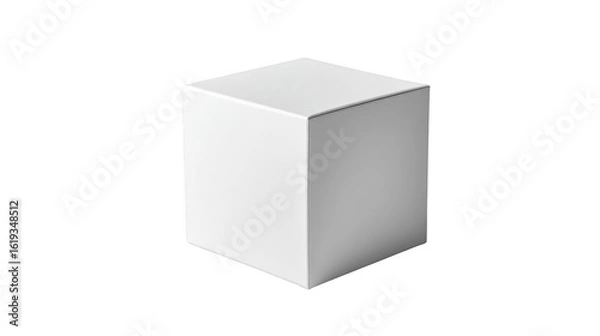 Fototapeta A minimalistic shot of a single white cube isolated against a stark black background