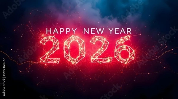 Fototapeta Glowing Wireframe 2026 Happy New Year Design