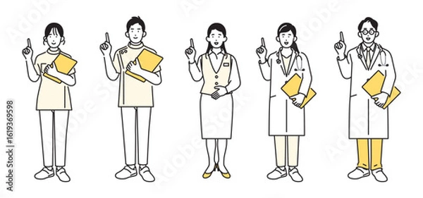 Obraz シンプル　イラスト　医療従事者の全身 人物セット