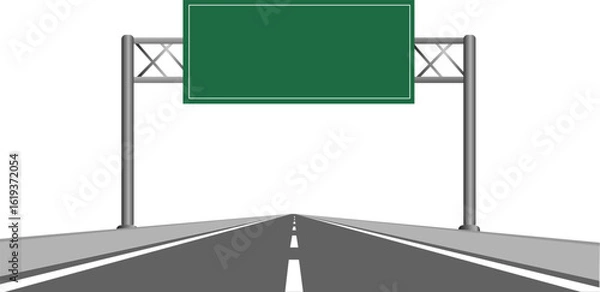 Fototapeta Perspective view road with green signboard. Empty highway direction sign vector illustration eps 10.