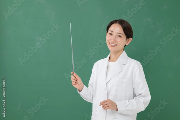 Fototapeta 指示棒を持つ白衣の女性