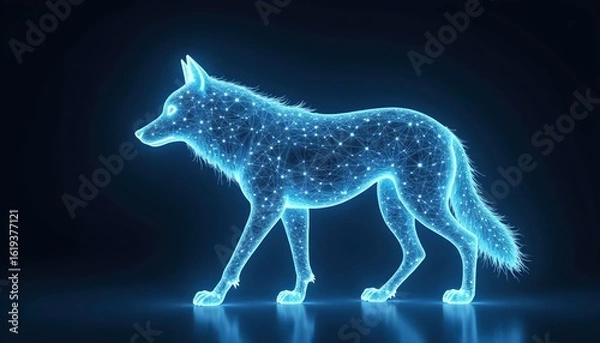 Fototapeta  Futuristic Digital Energy Wolf With Glowing Holographic Shape