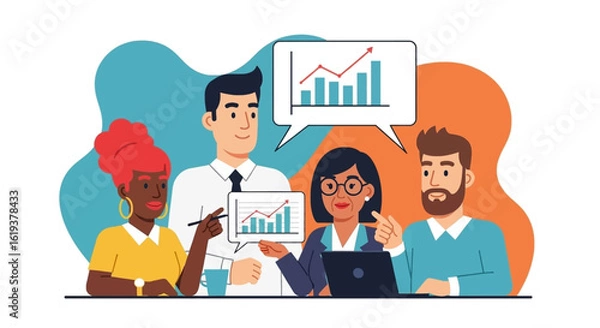 Fototapeta Diverse business team collaborating on project, analyzing growth charts. Ideal for presentations, reports, and website banners.