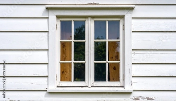 Fototapeta White clapboard wall with a simple window