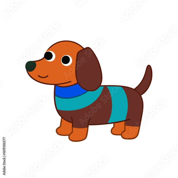 Obraz Cartoon Dachsund Vector Illustration Wearing a Sweater